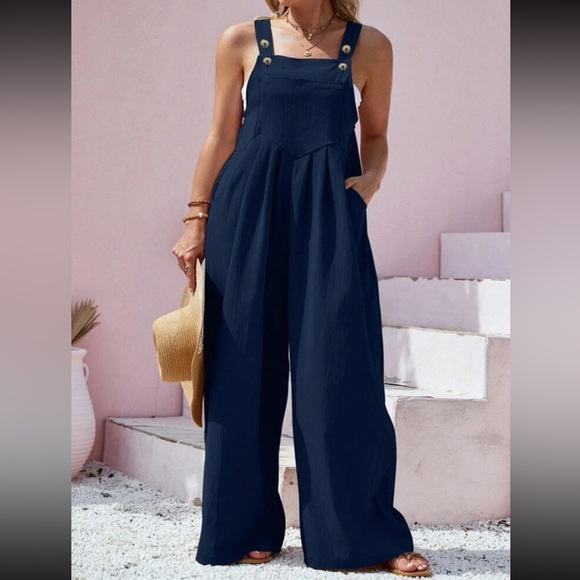 Plus size navy blue overall jumpsuit - Picture 2 of 14